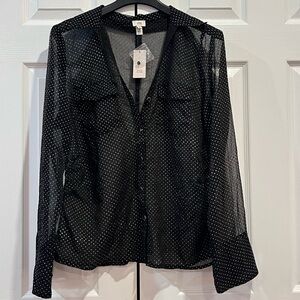 Mesh sparkly long sleeve button up
